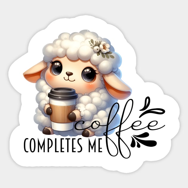 Little Lamb Coffee Completes Me Sticker by Teresa's Store 1